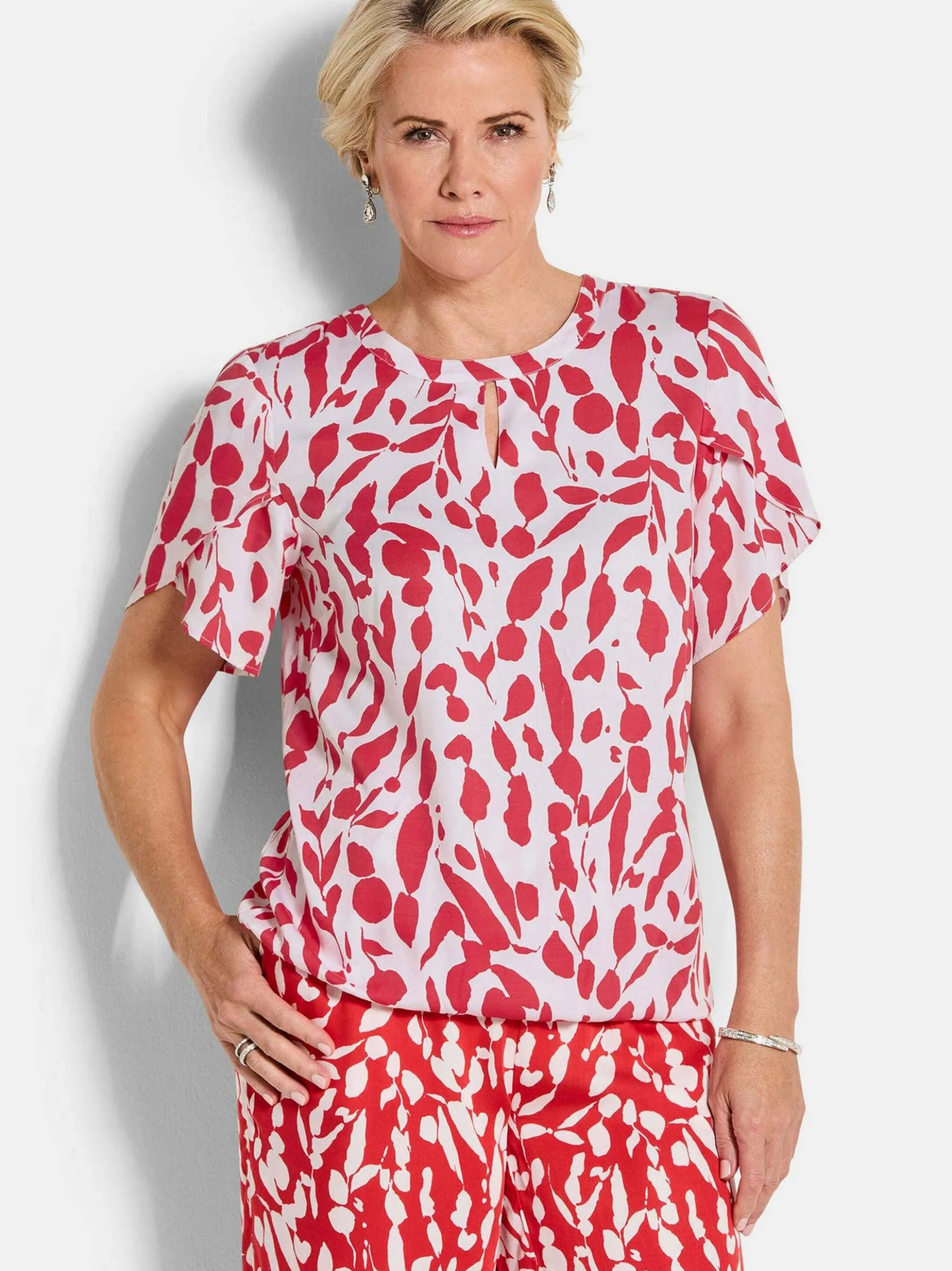 Goldner Damen Festliche Blusen in rot - Ärmel: kurzarm