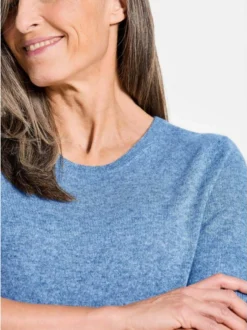 Goldner Damen Kurzarm-Pullover in blau - Ärmel: Halbarm