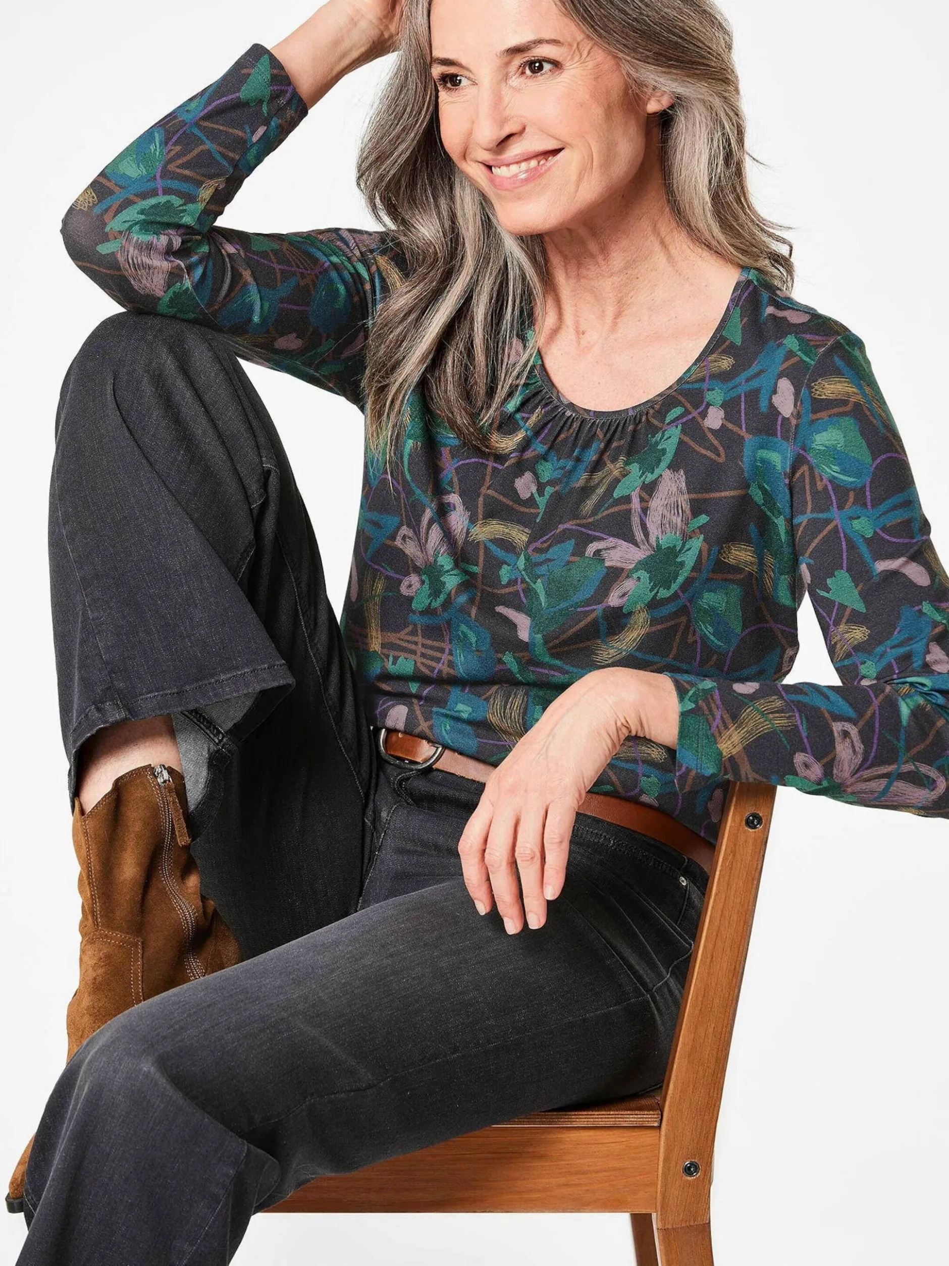 Goldner Damen Longshirts in mehrfarbig - Ärmel: langarm