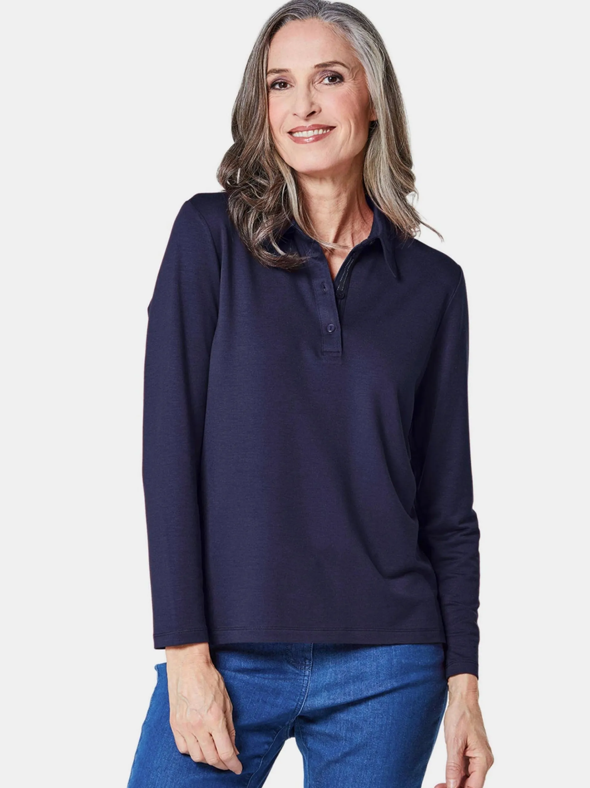 Goldner Damen Poloshirts in marine - Ärmel: langarm