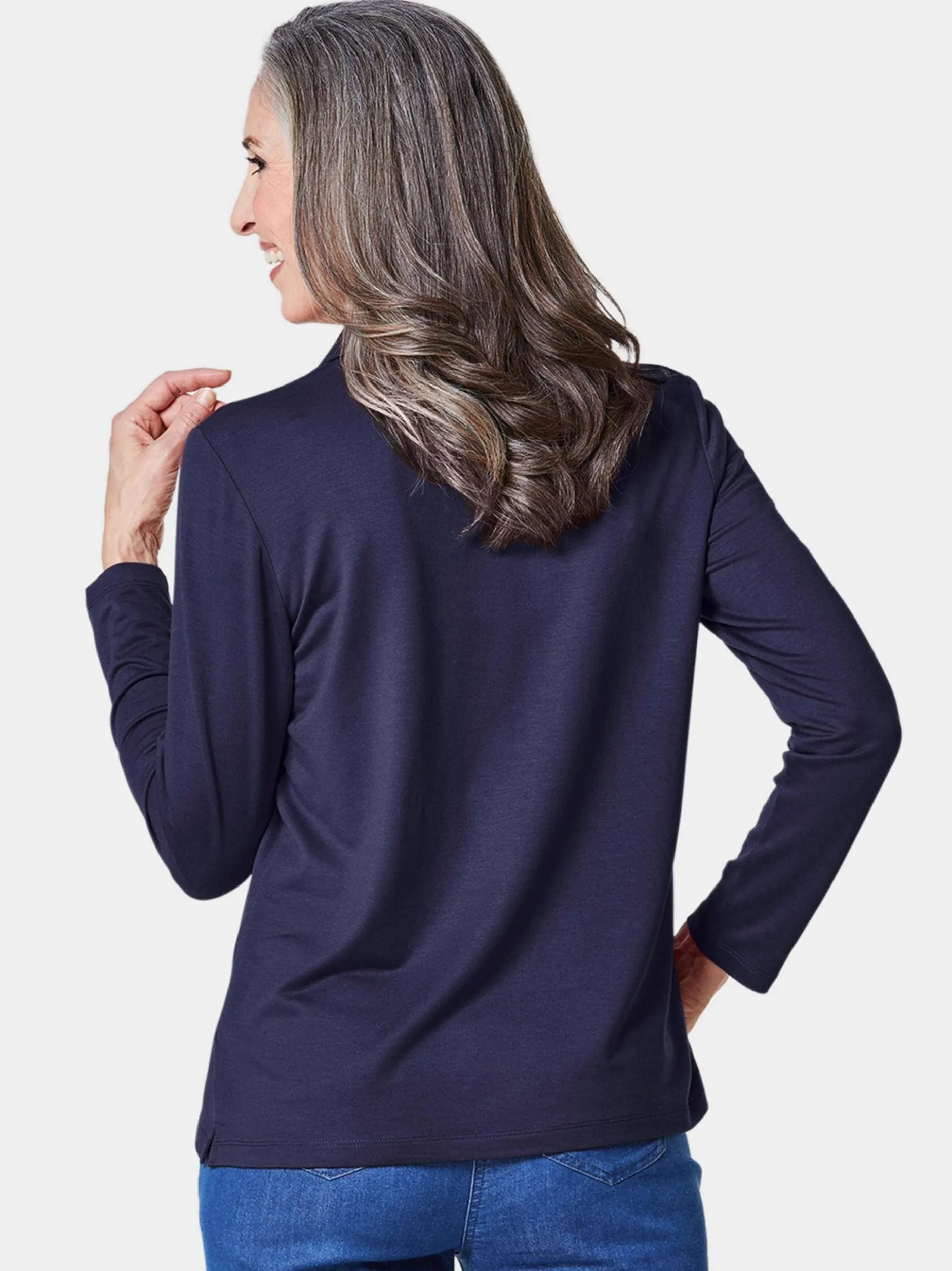 Goldner Damen Poloshirts in marine - Ärmel: langarm