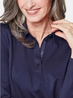 Goldner Damen Poloshirts in marine - Ärmel: langarm