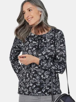 Goldner Damen Print Shirts in schwarz - Ärmel: langarm