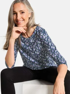 Goldner Damen Print Shirts in lila - Ausschnitt: U-Boot