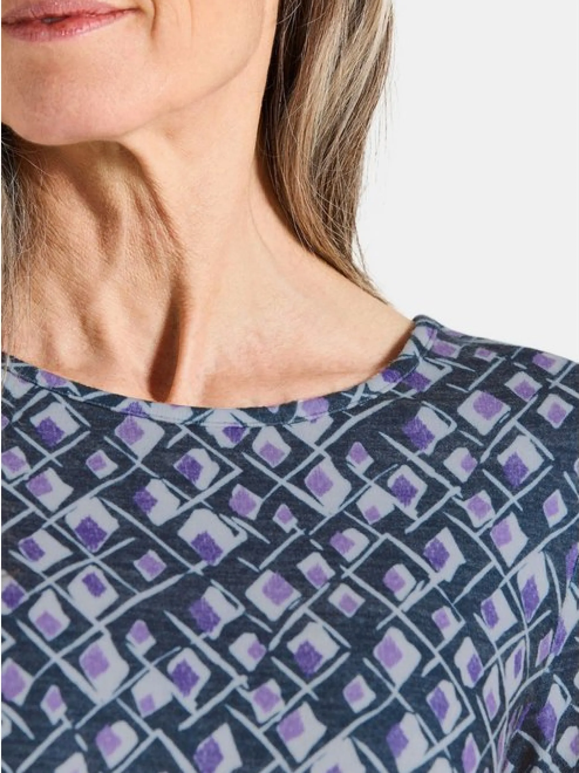Goldner Damen Print Shirts in lila - Ausschnitt: U-Boot