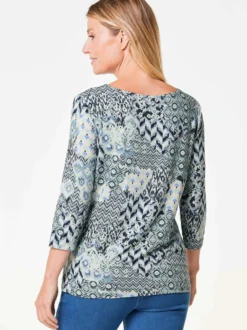 Goldner Damen Print Shirts in blau - Ausschnitt: U-Boot
