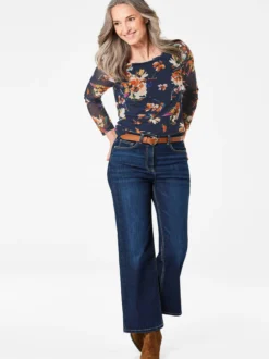 Goldner Damen Print Shirts in marine - Ärmel: langarm