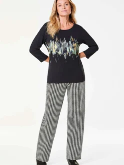 Goldner Damen Print Shirts - Kurzgröße in schwarz