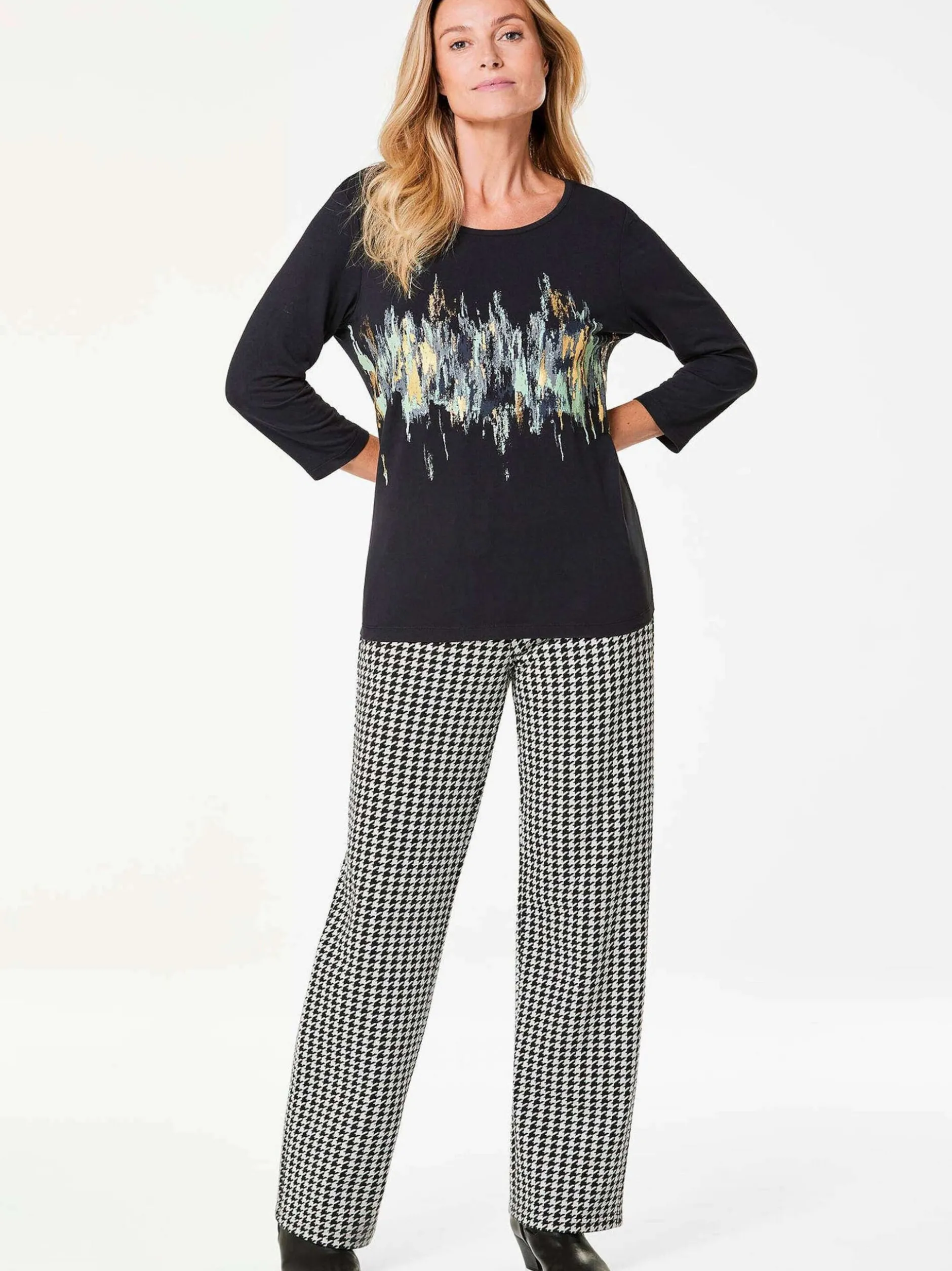 Goldner Damen Print Shirts - Kurzgröße in schwarz