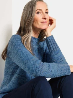 Goldner Damen Pullover in blau - Ausschnitt: Stehkragen