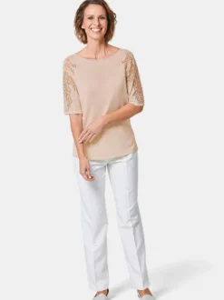 Goldner Damen Pullover in rosa - Ausschnitt: U-Boot