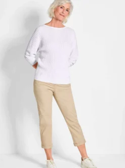 Goldner Damen Pullover - Kurzgröße in weiß