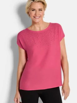 Goldner Damen Schlupfblusen - Kurzgröße in rosa