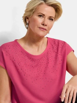 Goldner Damen Schlupfblusen - Kurzgröße in rosa
