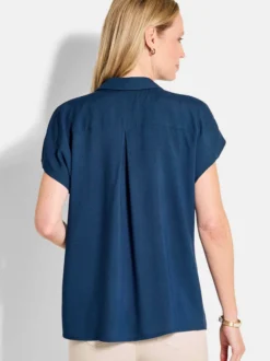 Goldner Damen Sommerblusen - Kurzgröße in blau
