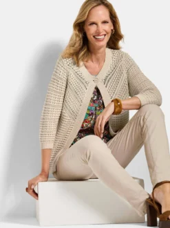 Goldner Damen Strickjacken in beige - Ärmel: 3/4 Arm