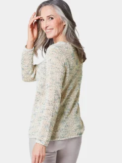 Goldner Damen Strickpullover in weiß - Ärmel: langarm