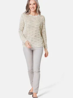 Goldner Damen Strickpullover in weiß - Ärmel: langarm