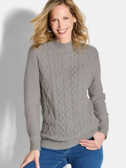 Goldner Damen Strick & Pullover in grau - Ärmel: langarm
