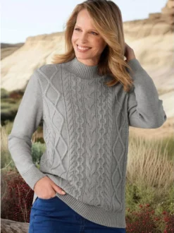 Goldner Damen Strick & Pullover in grau - Ärmel: langarm