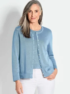 Goldner Damen Strick-Sets in blau - Ausschnitt: Rundhals