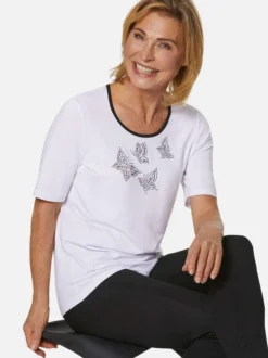 Goldner Damen T-Shirt in weiß - Ausschnitt: Rundhals