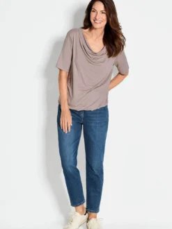 Goldner Damen T-Shirt - Kurzgröße in taupe