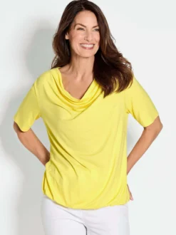 Goldner Damen T-Shirts in gelb - Ausschnitt: Wasserfall