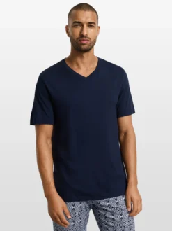 Hanro Herren T-Shirt in marine - Ärmel: kurzarm