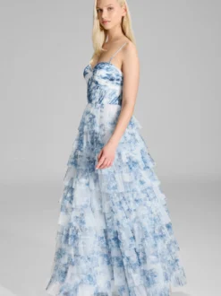 Hey Kyla Damen Abendkleid in blau weiß - Länge: lang