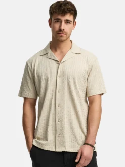 Indicode Herren Hemd Kurzarm - INCrepe in beige taupe