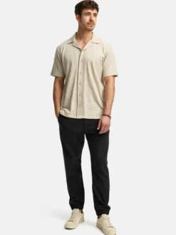 Indicode Herren Hemd Kurzarm - INCrepe in beige taupe