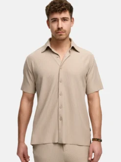 Indicode Herren Hemd Kurzarm - INLamgo in taupe beige