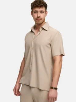 Indicode Herren Hemd Kurzarm - INLamgo in taupe beige