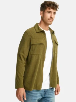 Indicode Herren Hemd Langarm - INNemoto Zip Shirt in oliv khaki