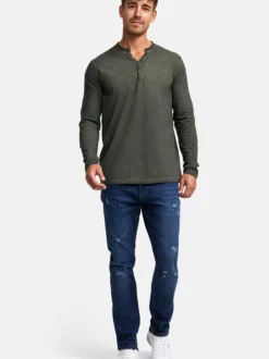 Indicode Herren Langarmshirt - INKilsone in grün khaki