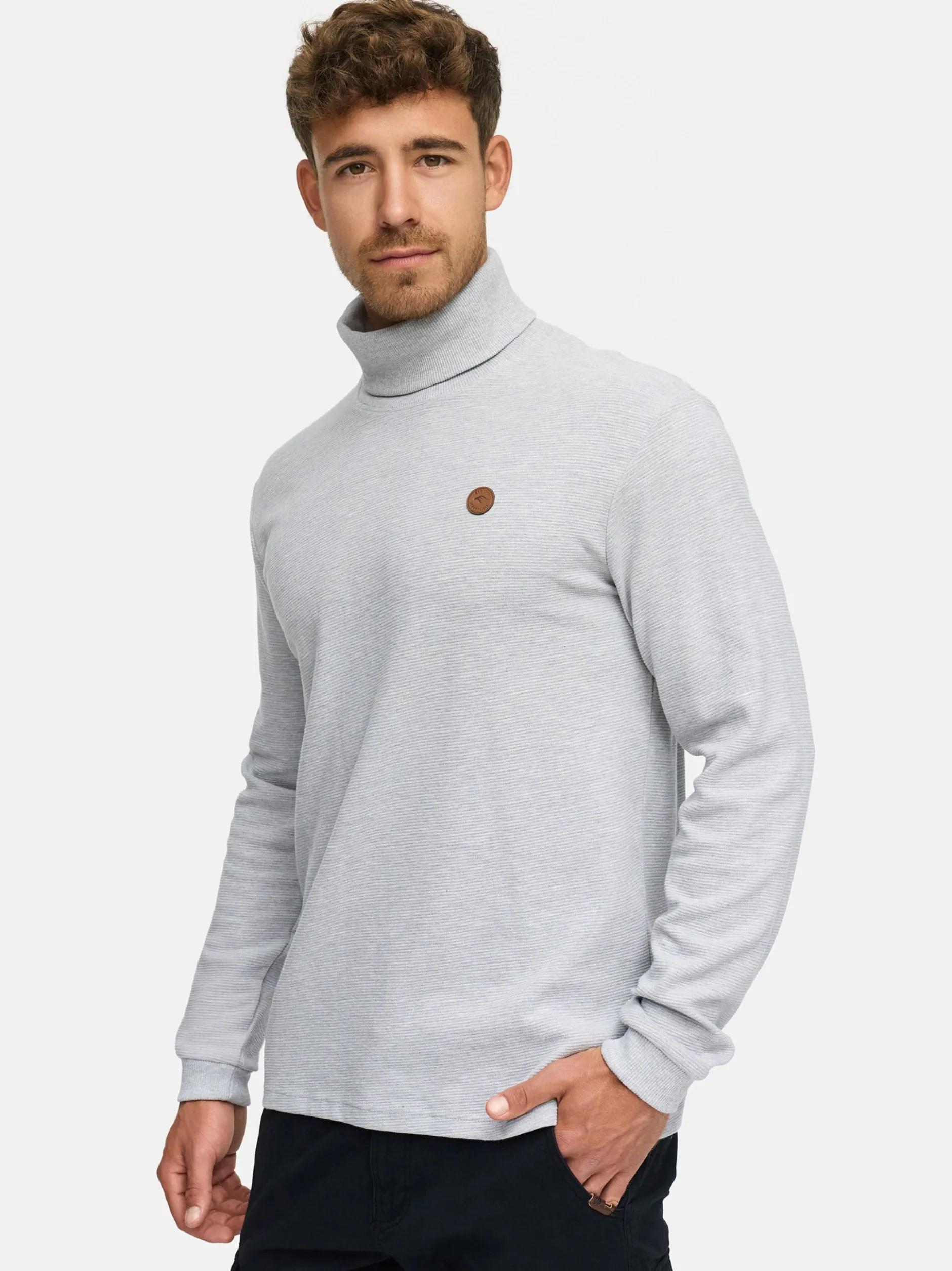 Indicode Herren Langarmshirt Rollkragen - INGuadalupe Roll neck in hellgrau