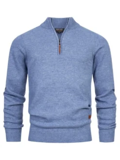 Indicode Herren Strickpullover - INMargous Half-Zip in blau