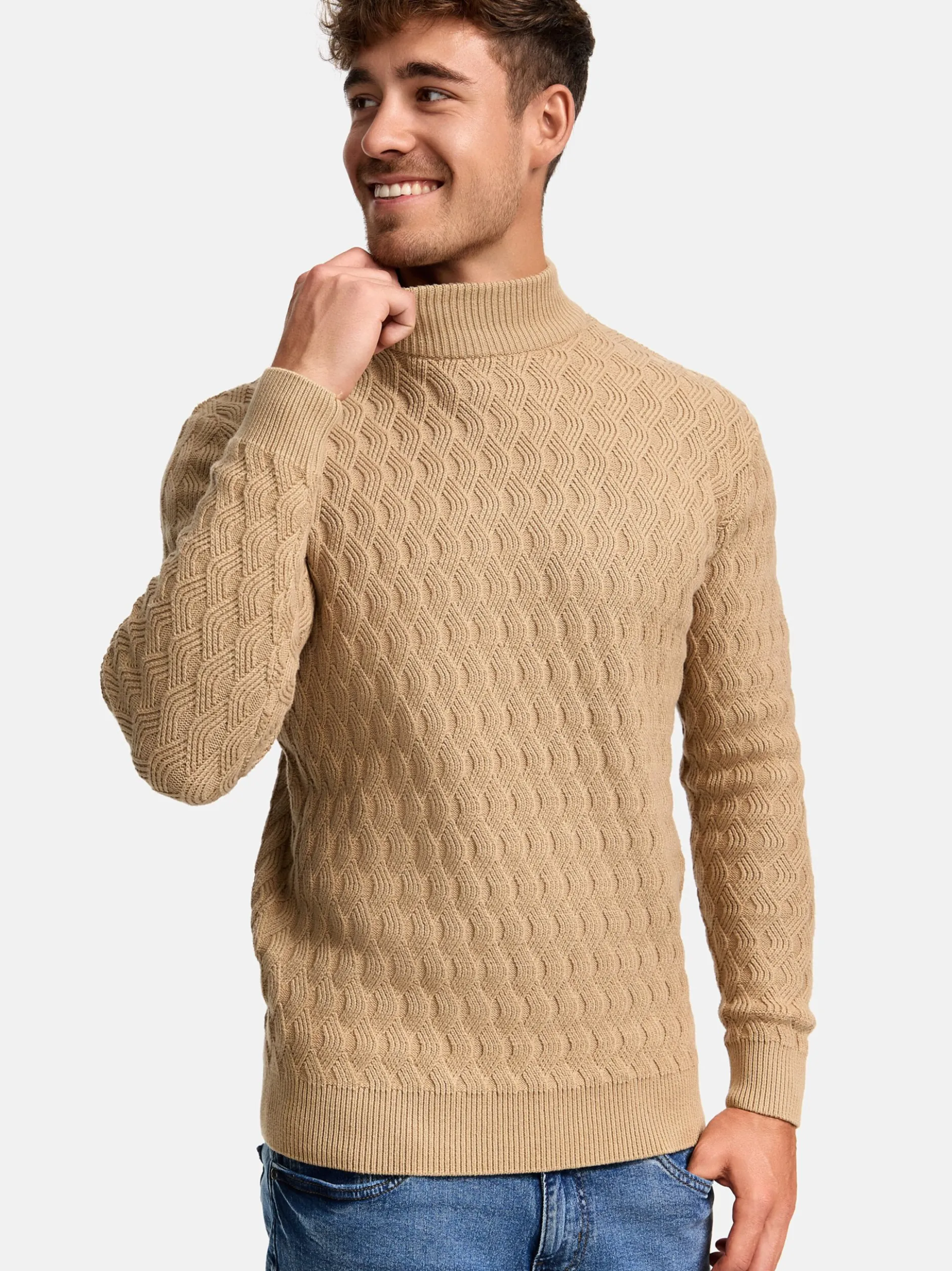 Indicode Herren Strickpullover - INAlpha in beige sand