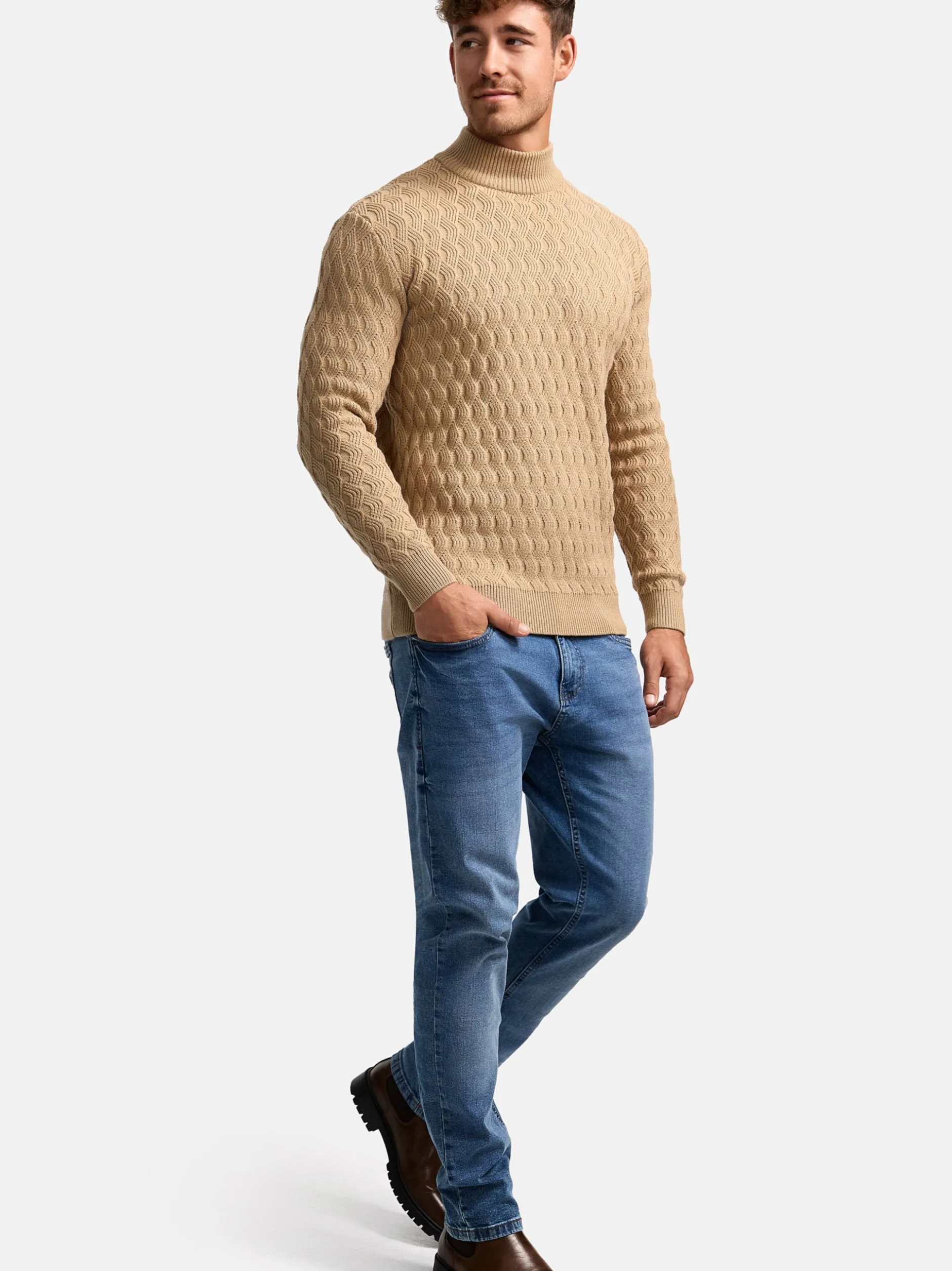 Indicode Herren Strickpullover - INAlpha in beige sand