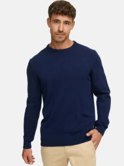 Indicode Herren Strickpullover - INMargous o-neck in blau