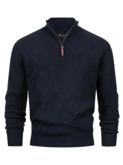 Indicode Herren Strickpullover - INPeace Half Zip in blau