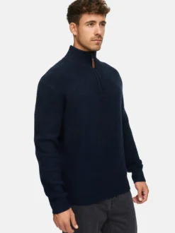 Indicode Herren Strickpullover - INPeace Half Zip in blau