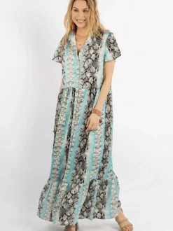 IZIA Damen Kleid kurzarm maxi in mehrfarbig