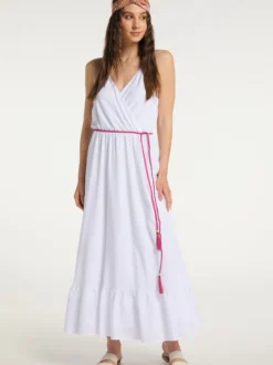 IZIA Damen Maxikleid in weiß - Ausschnitt: V-Ausschnitt