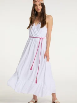 IZIA Damen Maxikleid in weiß - Ausschnitt: V-Ausschnitt