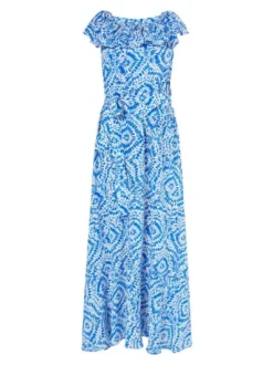 IZIA Damen Maxikleid mit Print in blau - Länge: mittel