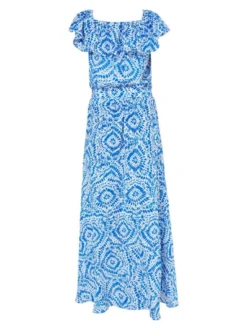 IZIA Damen Maxikleid mit Print in blau - Länge: mittel