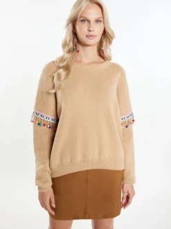 IZIA Damen Pullover in beige - Ausschnitt: Rundhals