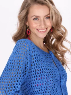 IZIA Damen Strickjacke in blau - Ausschnitt: Rundhals